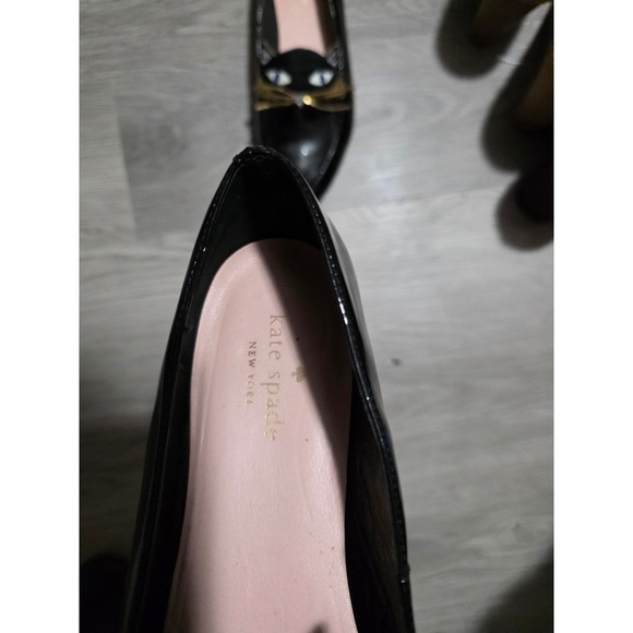 Kate Spade New York Black Cat Patent Leather Loafers Flats Real Calf Fur 8M - Picture 4 of 7